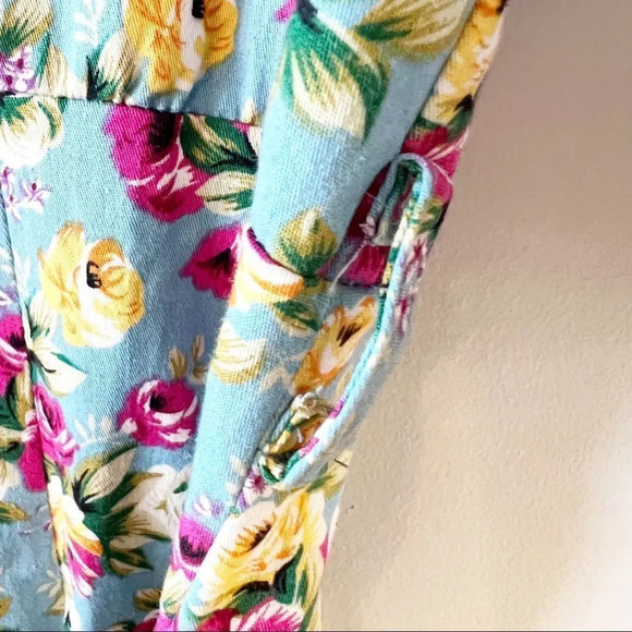 Lindy Bop Blue Floral Retro Style Pencil Dress Cottage Rose VLV Pinup Size Large - Picture 7 of 9